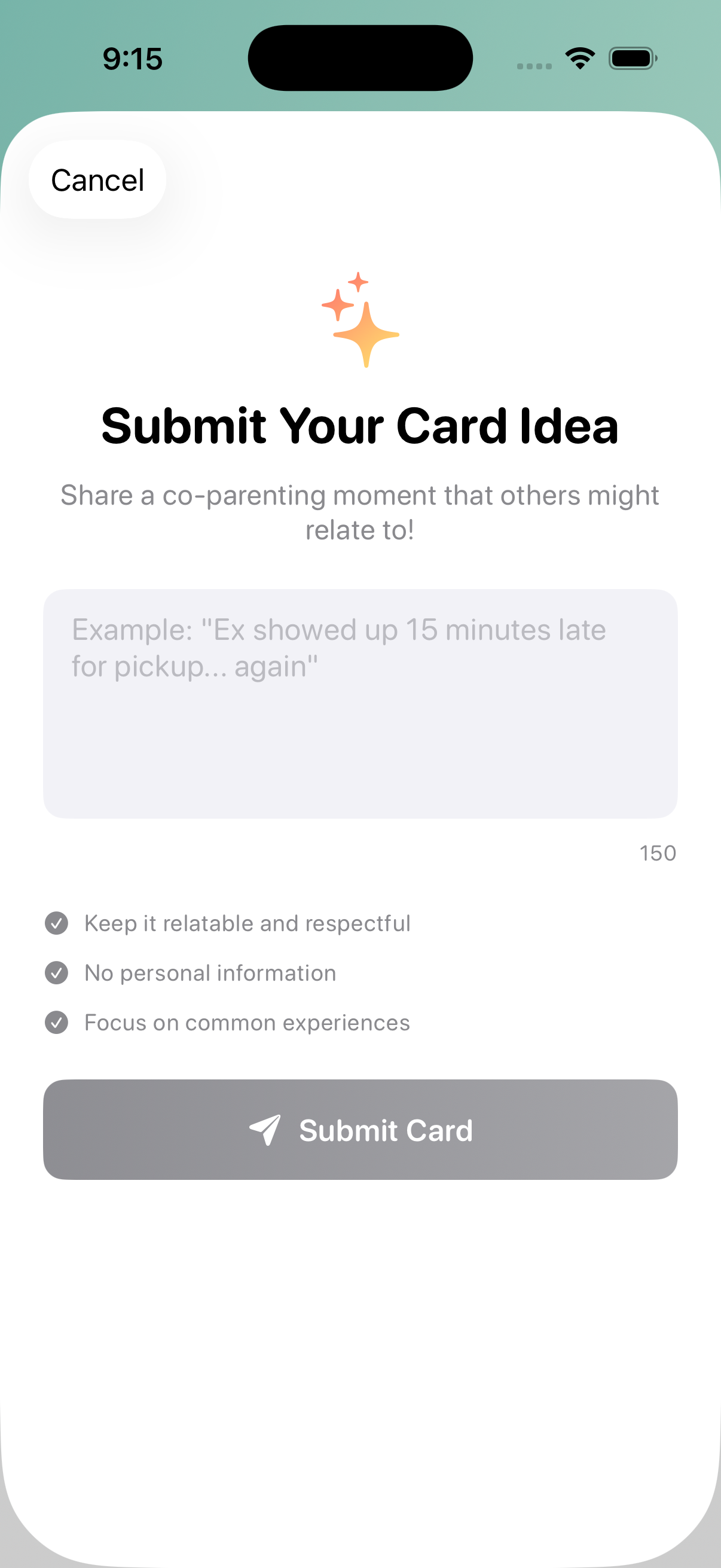 Submit Card View